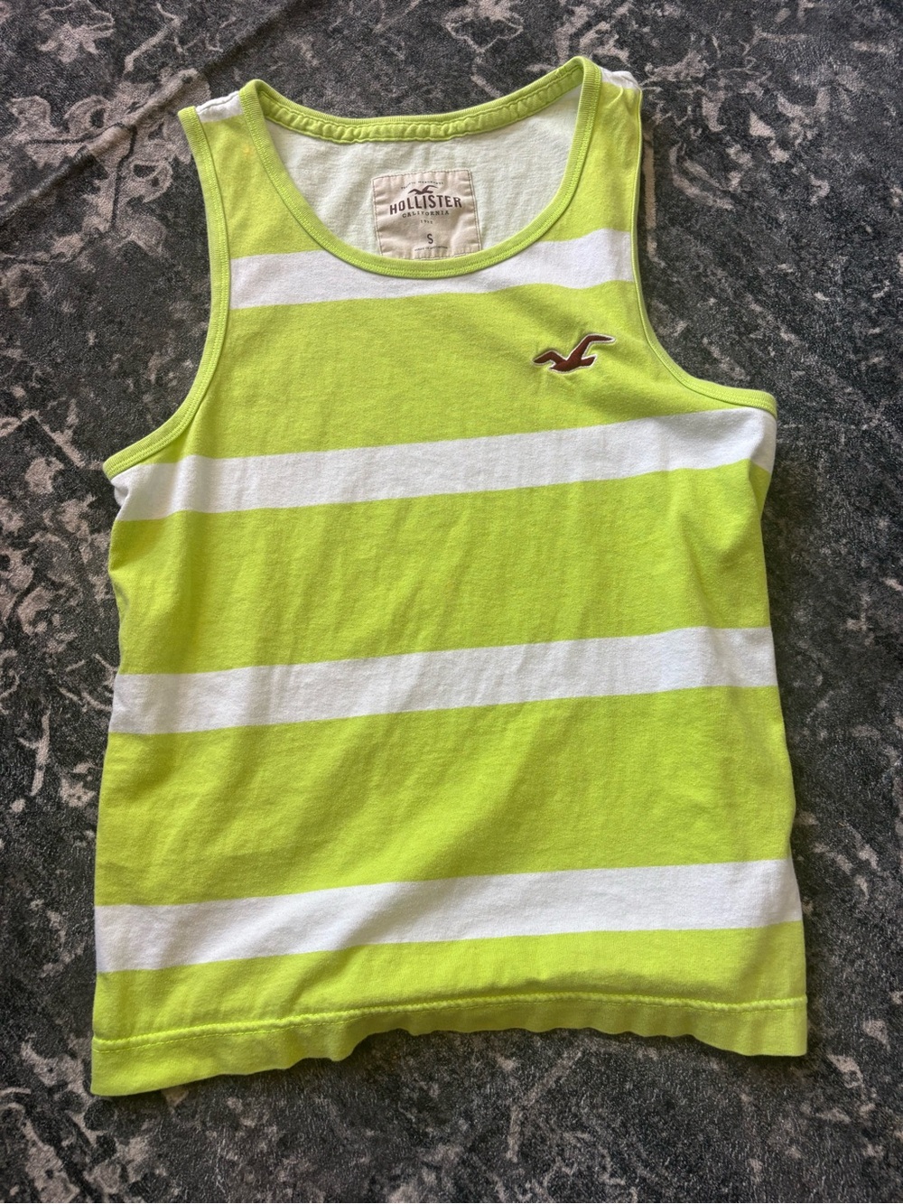 Hollister Lime Green and White Striped Tank Top